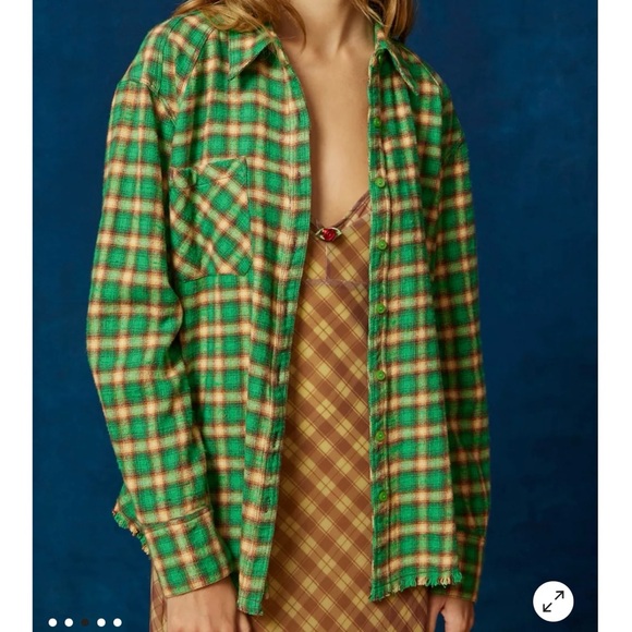 NWT XL BDG green flannel plaid Shacket/shirt with raw seam/hemline - Picture 15 of 16